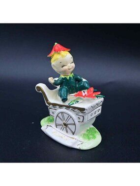 Norcrest December Poinsettia Pixie On Flowers Cart Figure Vintage F447